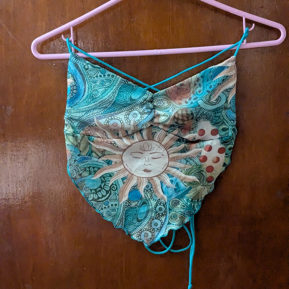 SHEIN Teal and Brown Mesh Halter Top